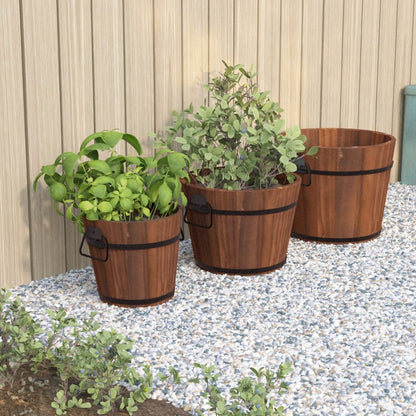 Plantenbakset Houten Emmer 3-Delig Massief Vurenhout Ø 45 x 35 cm
