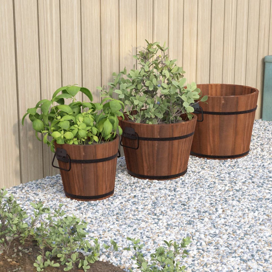 Plantenbakset Houten Emmer 3-Delig Massief Vurenhout Ø 45 x 35 cm