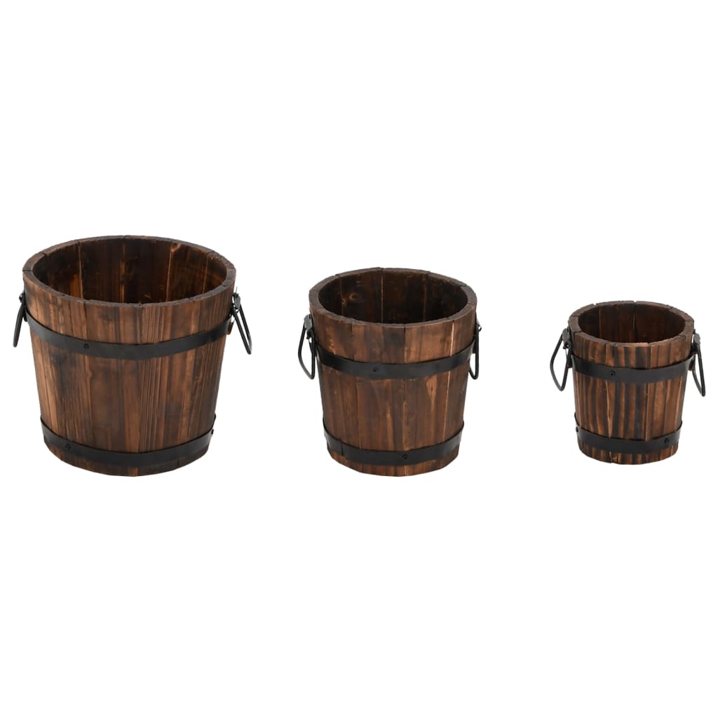 Plantenbakset Houten Emmer 3-Delig Massief Vurenhout Ø 21 x 17 cm