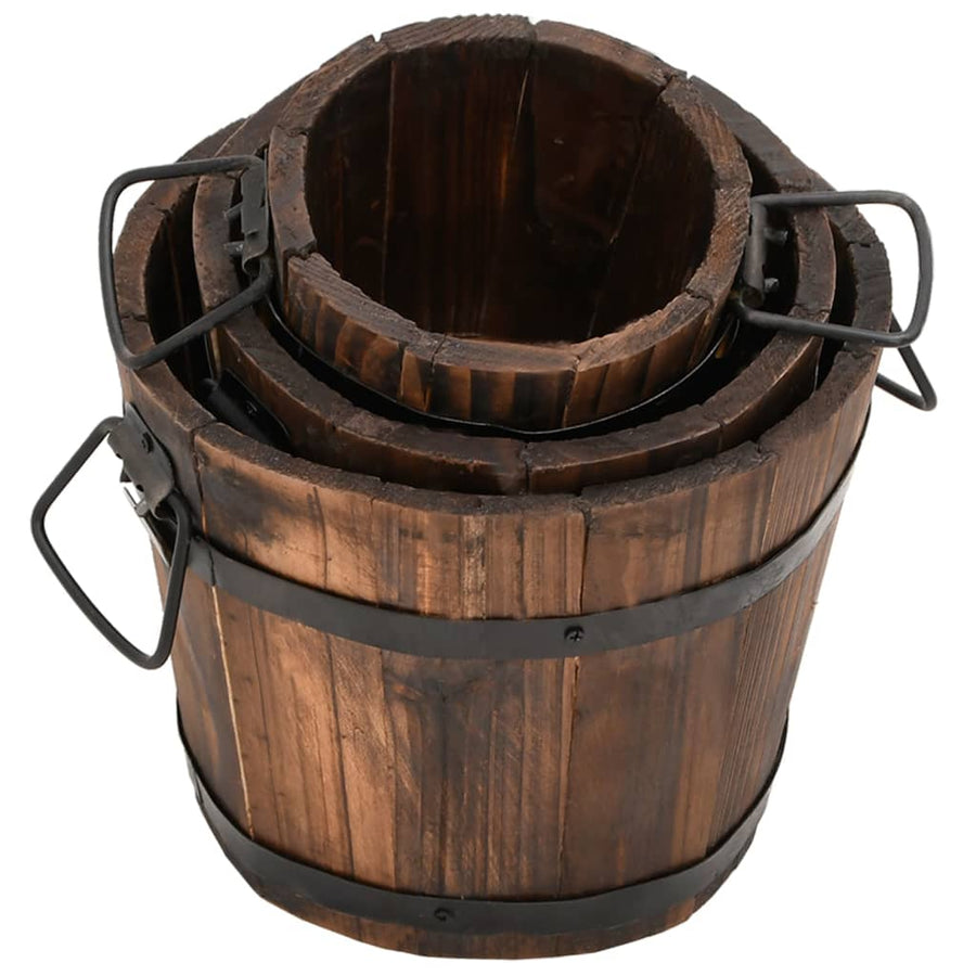 Plantenbakset Houten Emmer 3-Delig Massief Vurenhout Ø 21 x 17 cm