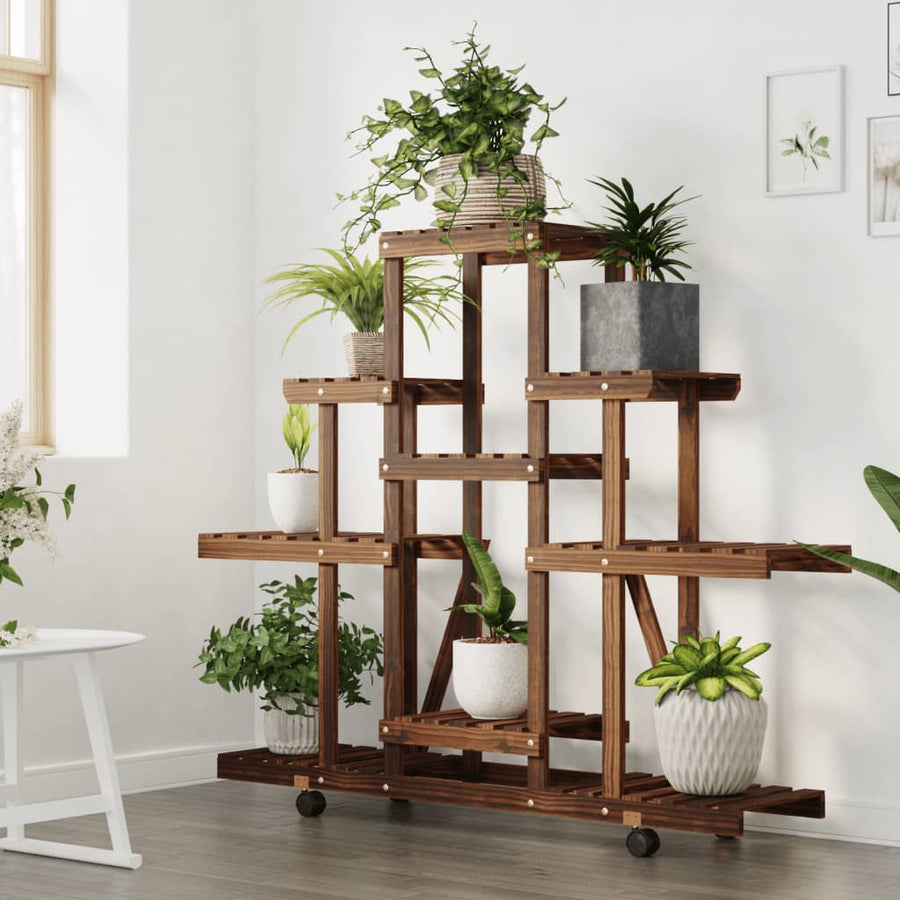 Plantenstandaard Massief Vurenhout Bruin 110 x 25 x 101 cm met wielen