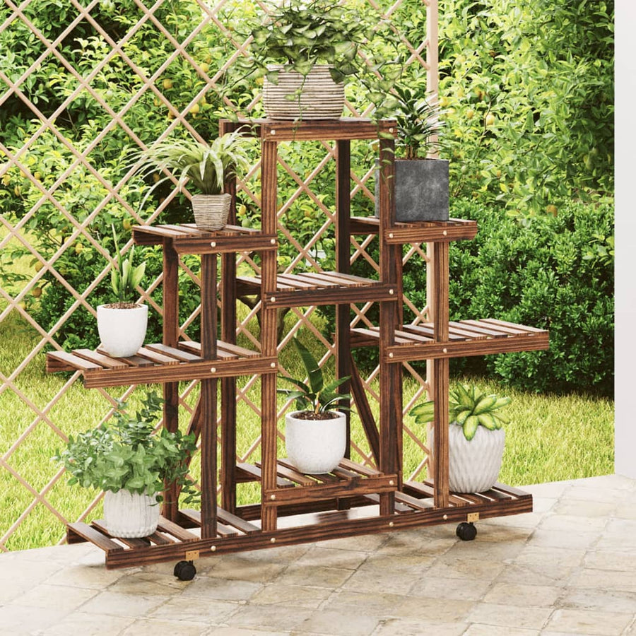 Plantenstandaard Massief Vurenhout Bruin 110 x 25 x 101 cm met wielen
