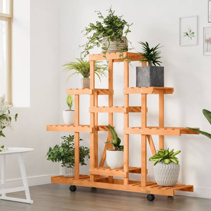 Plantenstandaard Massief Vurenhout Lichtbruin 110 x 25 x 101 cm met wielen