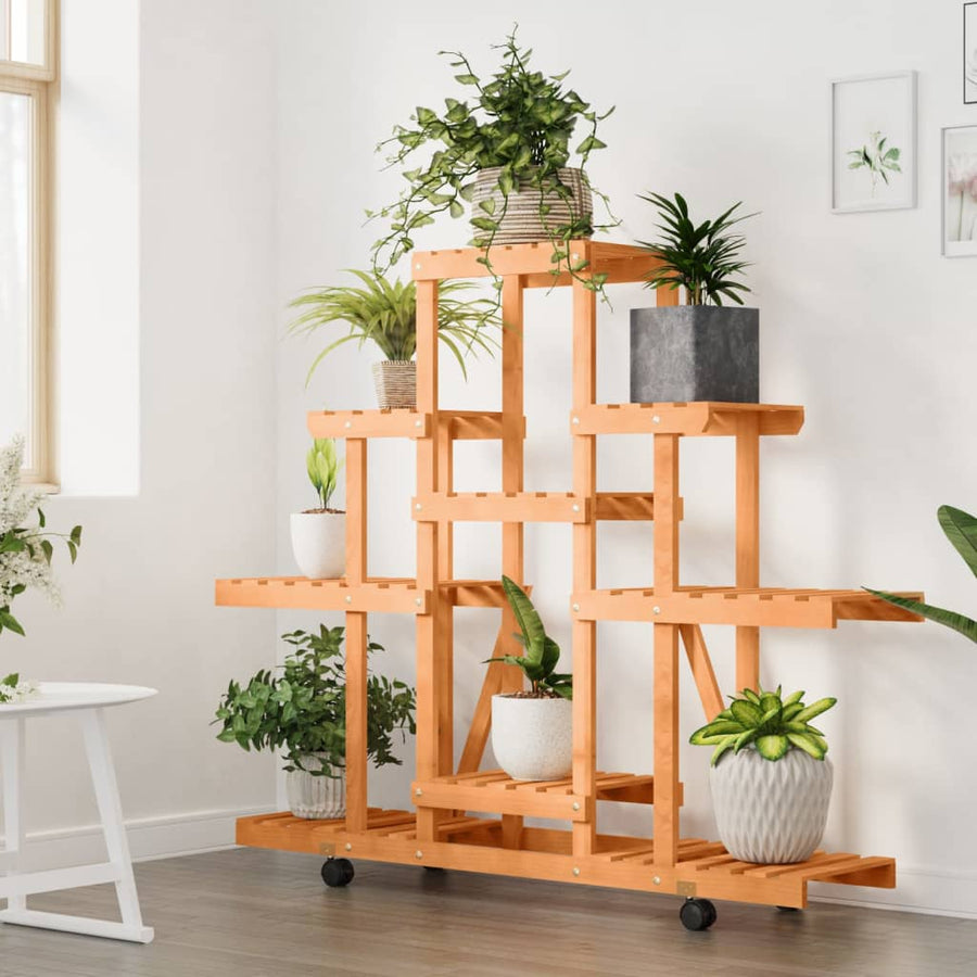 Plantenstandaard Massief Vurenhout Lichtbruin 110 x 25 x 101 cm met wielen