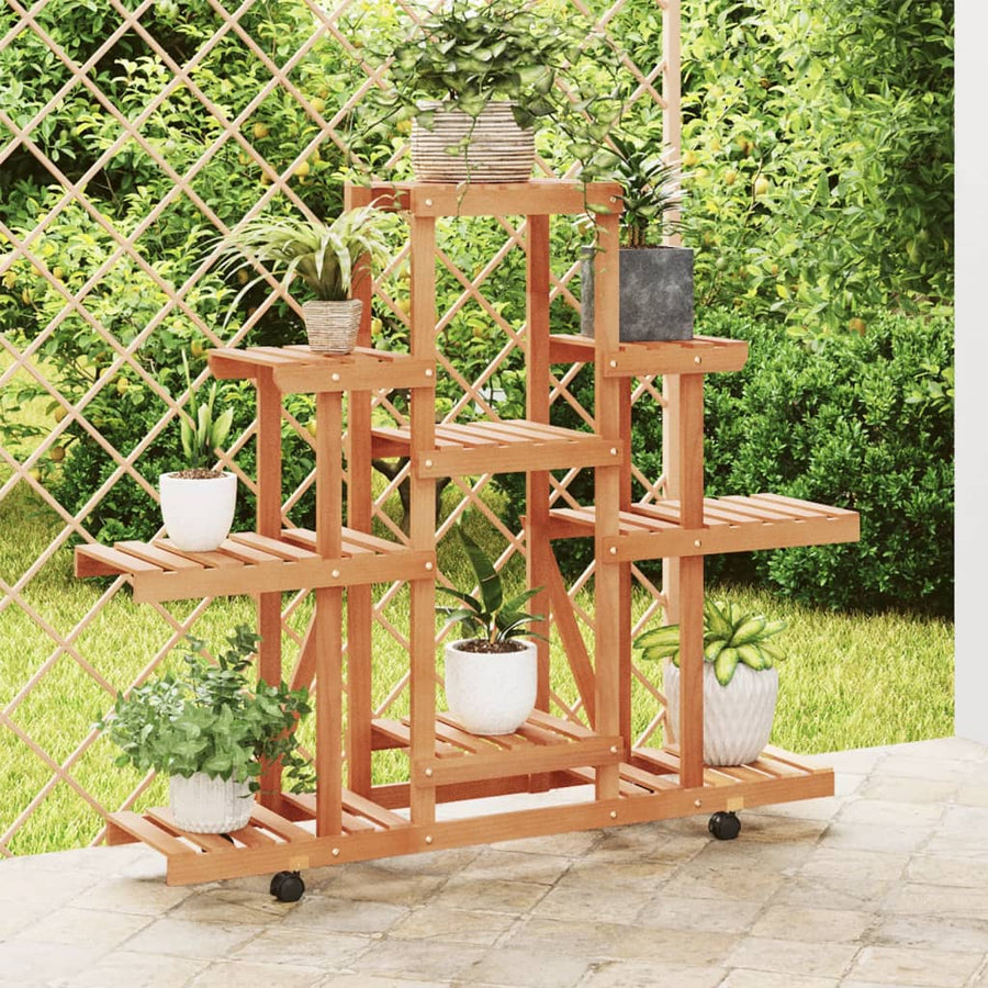 Plantenstandaard Massief Vurenhout Lichtbruin 110 x 25 x 101 cm met wielen