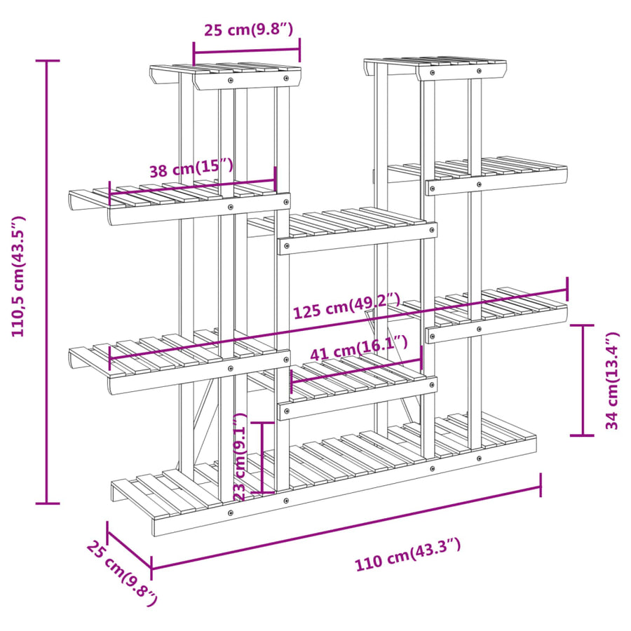 Plantenstandaard 0X25X0,5 Cm Massief Vurenhout Bruin 110 x 25 x 110.5 cm zonder wielen