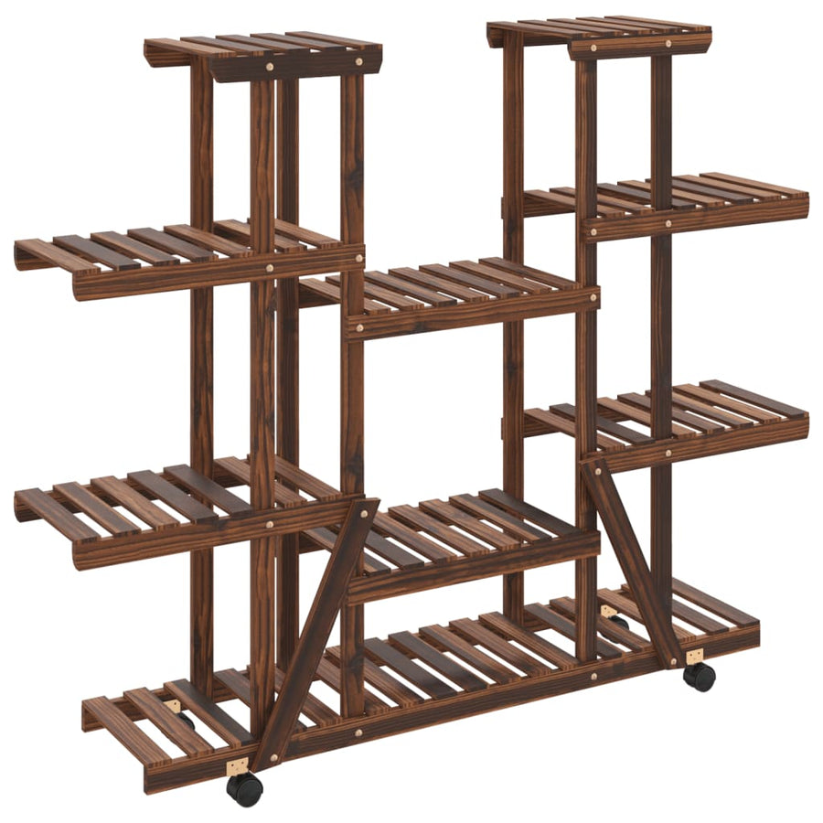 Plantenstandaard Massief Vurenhout Bruin 110 x 25 x 115 cm met wielen