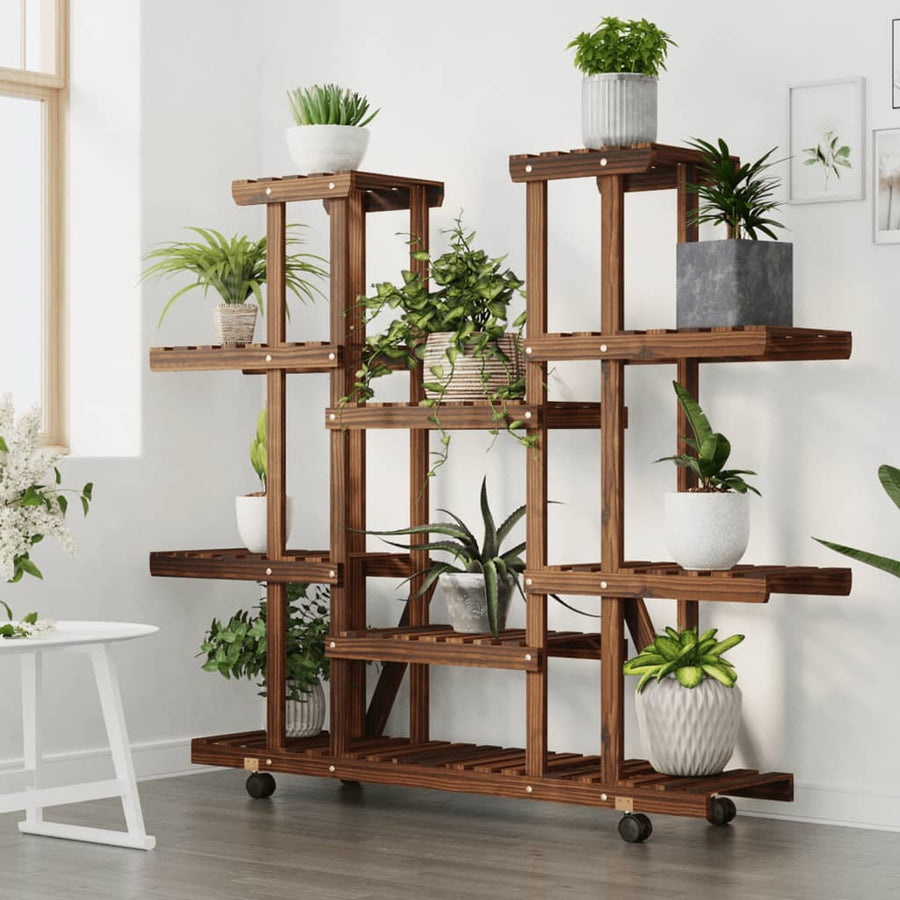 Plantenstandaard Massief Vurenhout Bruin 110 x 25 x 115 cm met wielen
