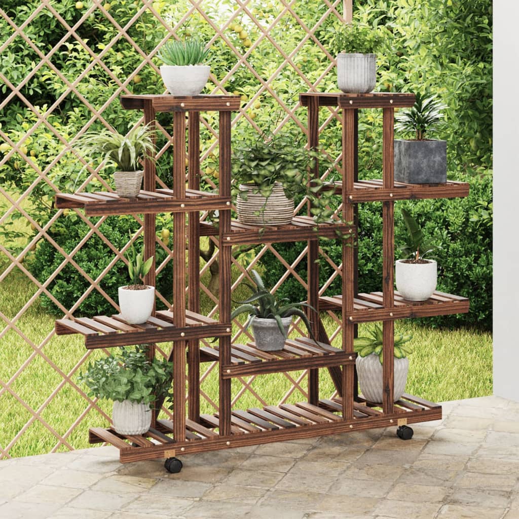 Plantenstandaard Massief Vurenhout Bruin 110 x 25 x 115 cm met wielen