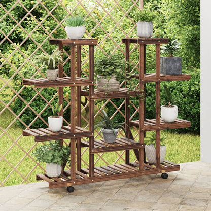 Plantenstandaard Massief Vurenhout Bruin 110 x 25 x 115 cm met wielen