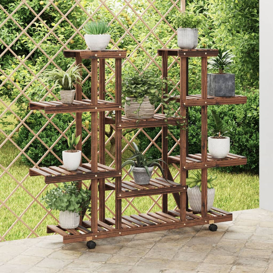 Plantenstandaard Massief Vurenhout Bruin 110 x 25 x 115 cm met wielen