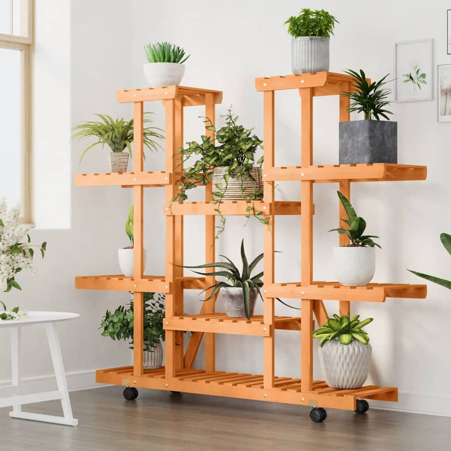Plantenstandaard Massief Vurenhout Lichtbruin 110 x 25 x 115 cm met wielen
