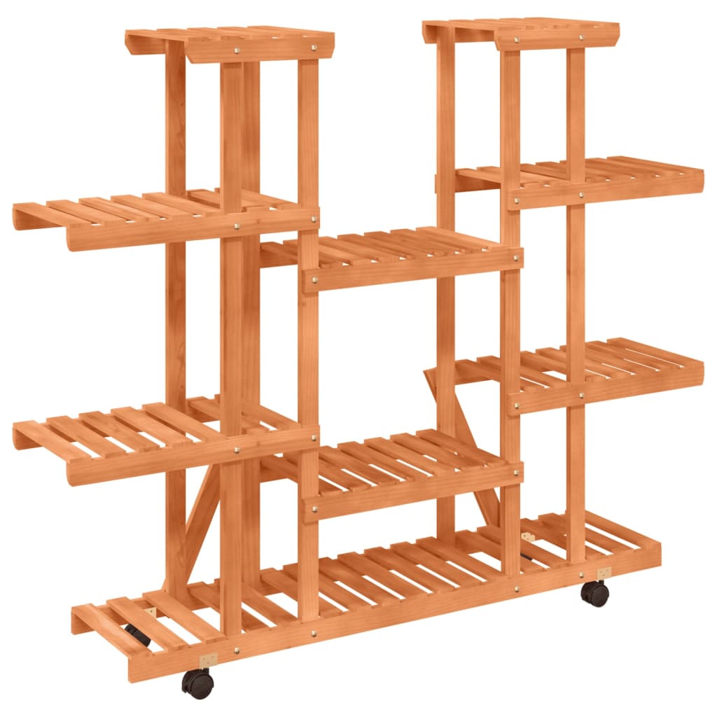 Plantenstandaard Massief Vurenhout Lichtbruin 110 x 25 x 115 cm met wielen