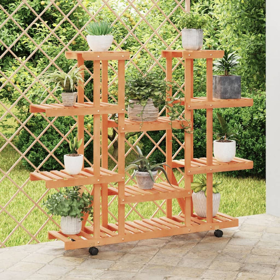Plantenstandaard Massief Vurenhout Lichtbruin 110 x 25 x 115 cm met wielen