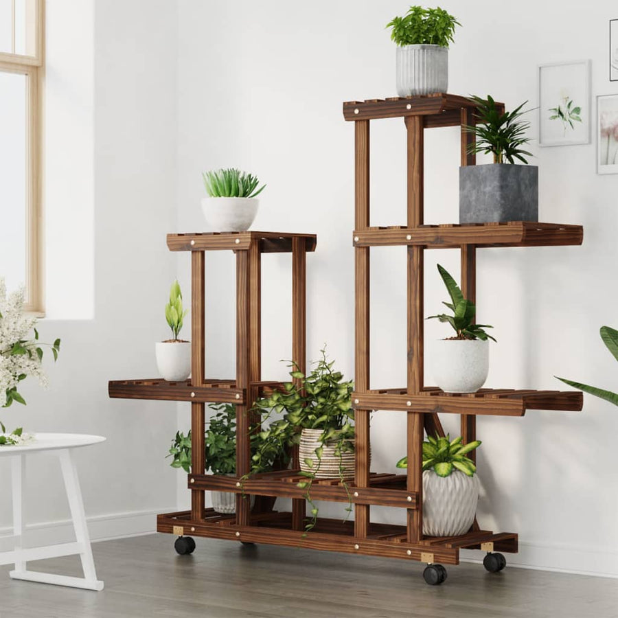 Plantenstandaard Massief Vurenhout Bruin 95 x 25 x 101 cm met wielen