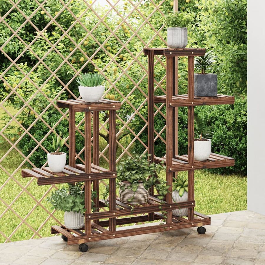 Plantenstandaard Massief Vurenhout Bruin 95 x 25 x 101 cm met wielen