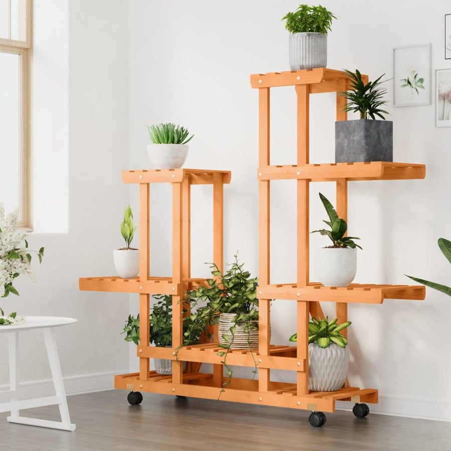 Plantenstandaard met wielen 95x25x101 cm massief vurenhout