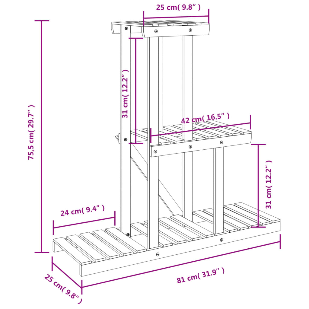 Plantenstandaard 8X25X75,5 Cm Massief Vurenhout Bruin 81 x 25 x 75.5 cm zonder wielen