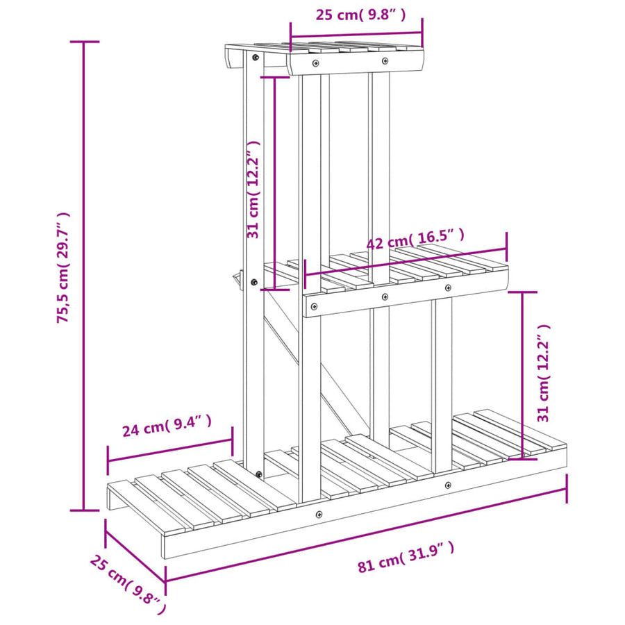 Plantenstandaard 8X25X75,5 Cm Massief Vurenhout Bruin 81 x 25 x 75.5 cm zonder wielen