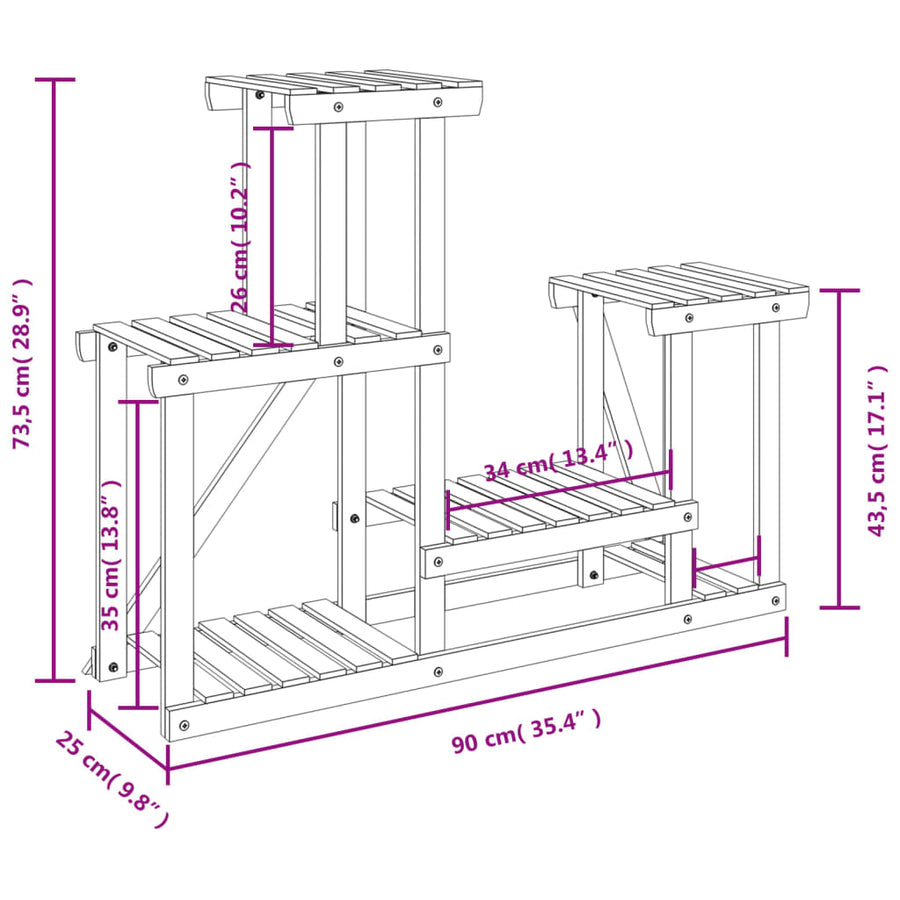 Plantenstandaard 90X25X73,5 Cm Massief Vurenhout Bruin 90 x 25 x 73.5 cm zonder wielen