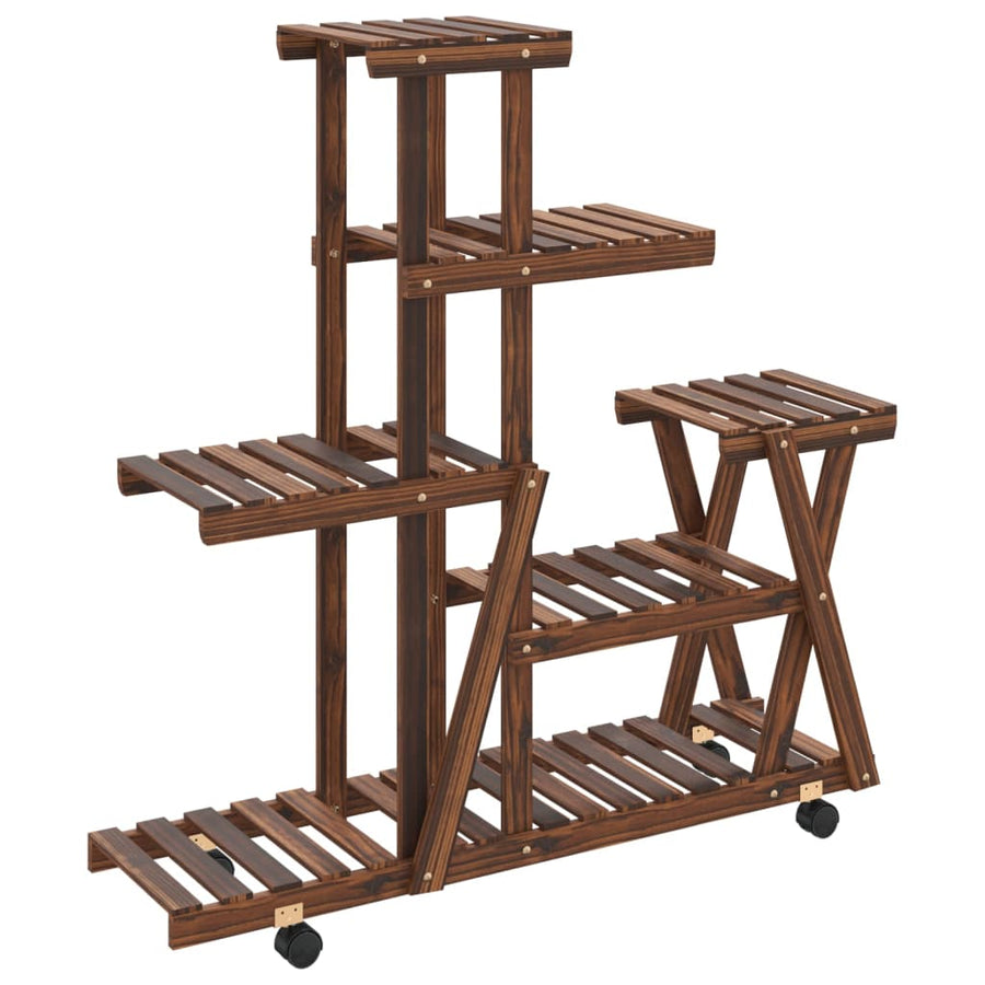Plantenstandaard met wielen 95x25x101 cm massief vurenhout