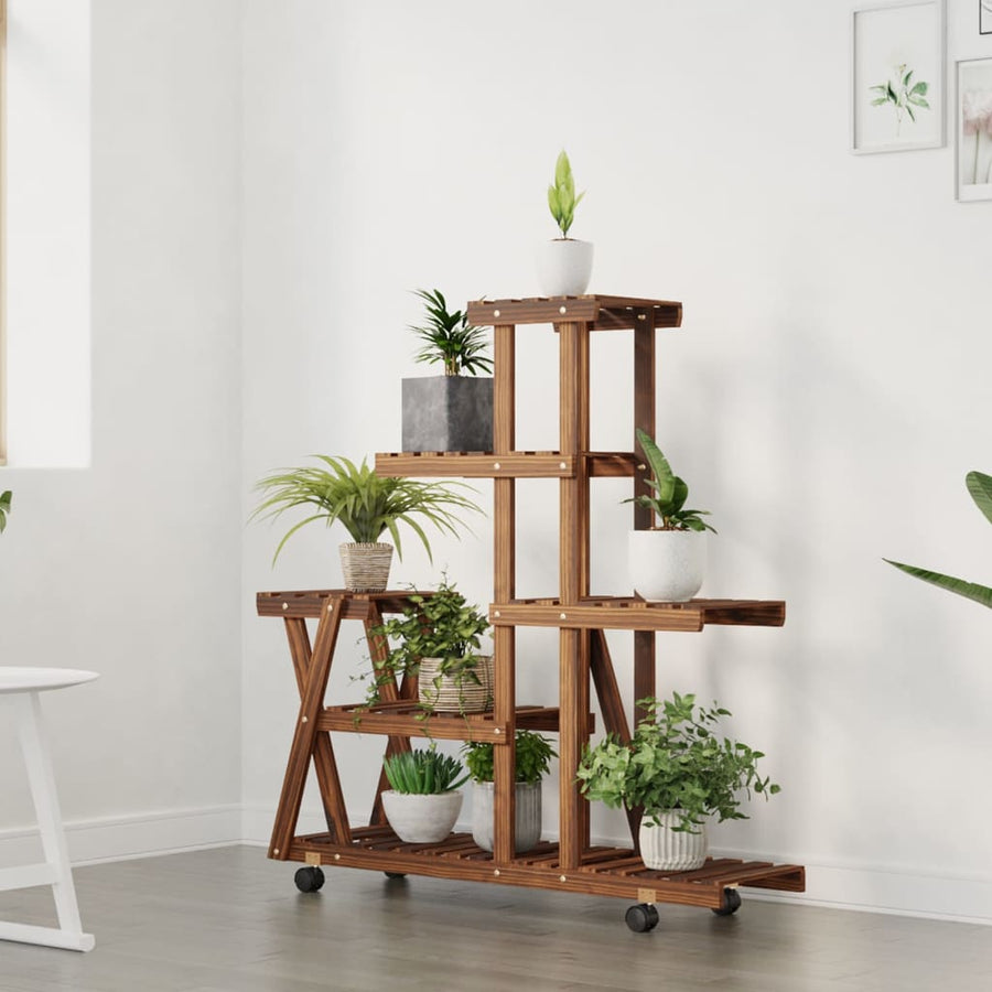 Plantenstandaard met wielen 95x25x101 cm massief vurenhout