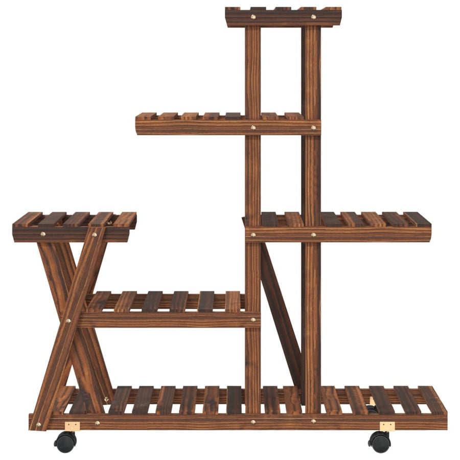 Plantenstandaard met wielen 95x25x101 cm massief vurenhout