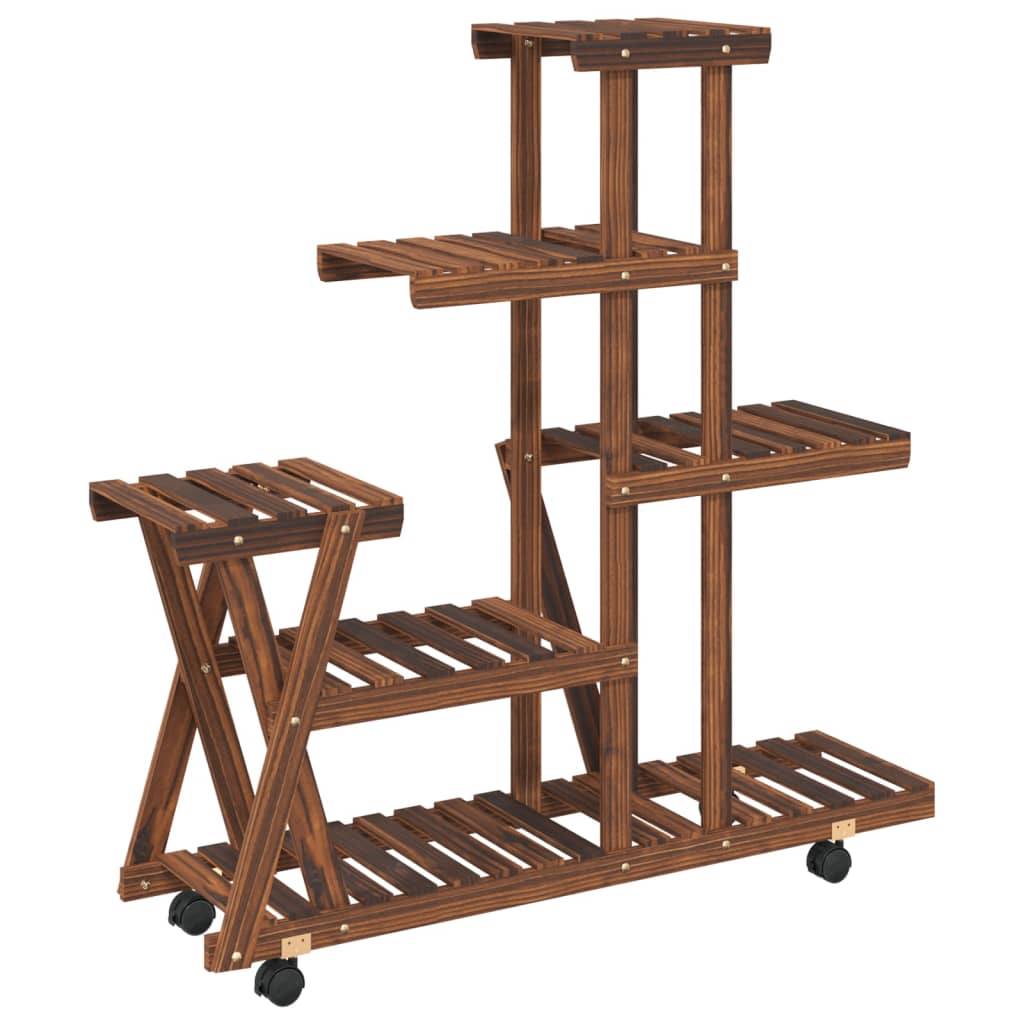 Plantenstandaard met wielen 95x25x101 cm massief vurenhout