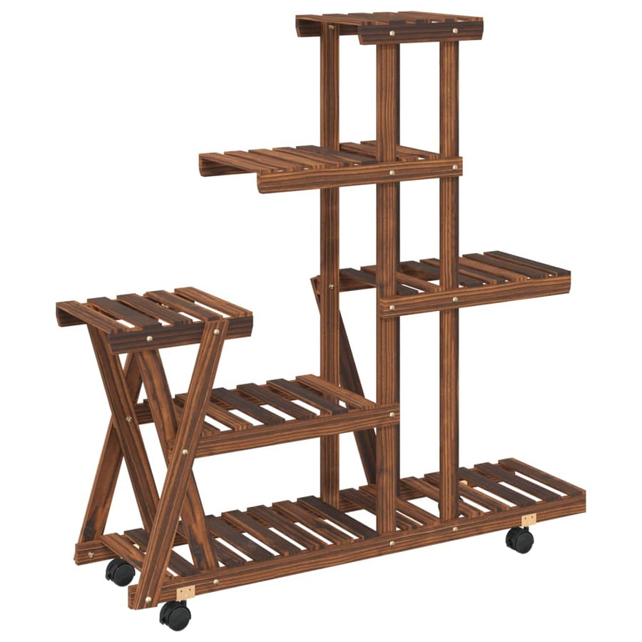 Plantenstandaard met wielen 95x25x101 cm massief vurenhout