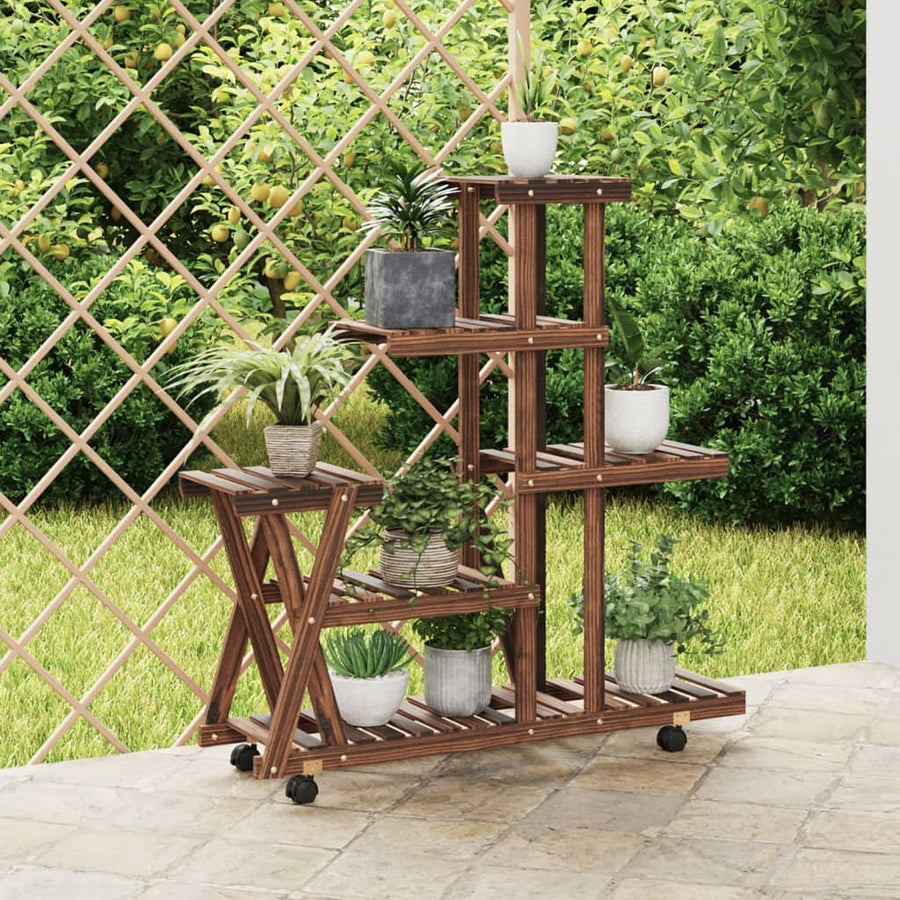 Plantenstandaard met wielen 95x25x101 cm massief vurenhout