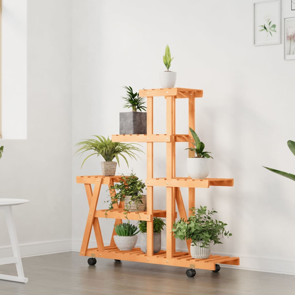 Plantenstandaard met wielen 95x25x101 cm massief vurenhout