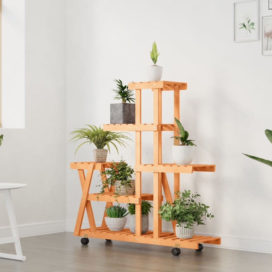 Plantenstandaard met wielen 95x25x101 cm massief vurenhout