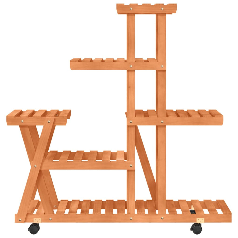 Plantenstandaard met wielen 95x25x101 cm massief vurenhout