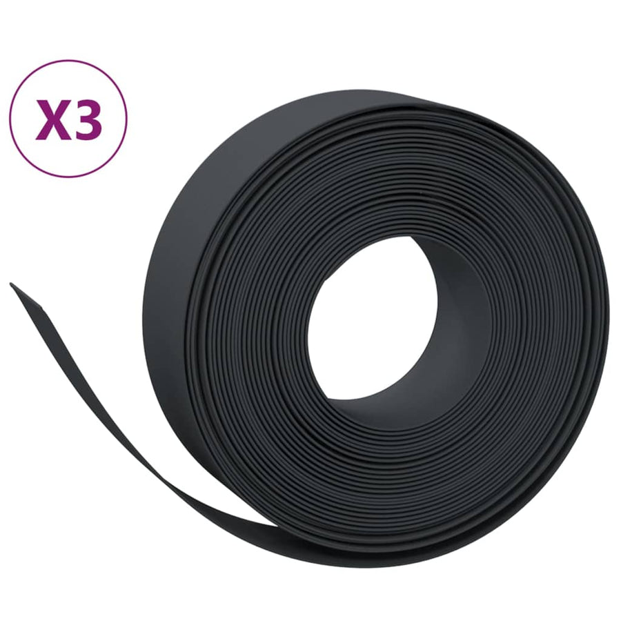 Tuinranden 3 st 10 m 15 cm polyetheen zwart 30 x 0.15 m Zwart