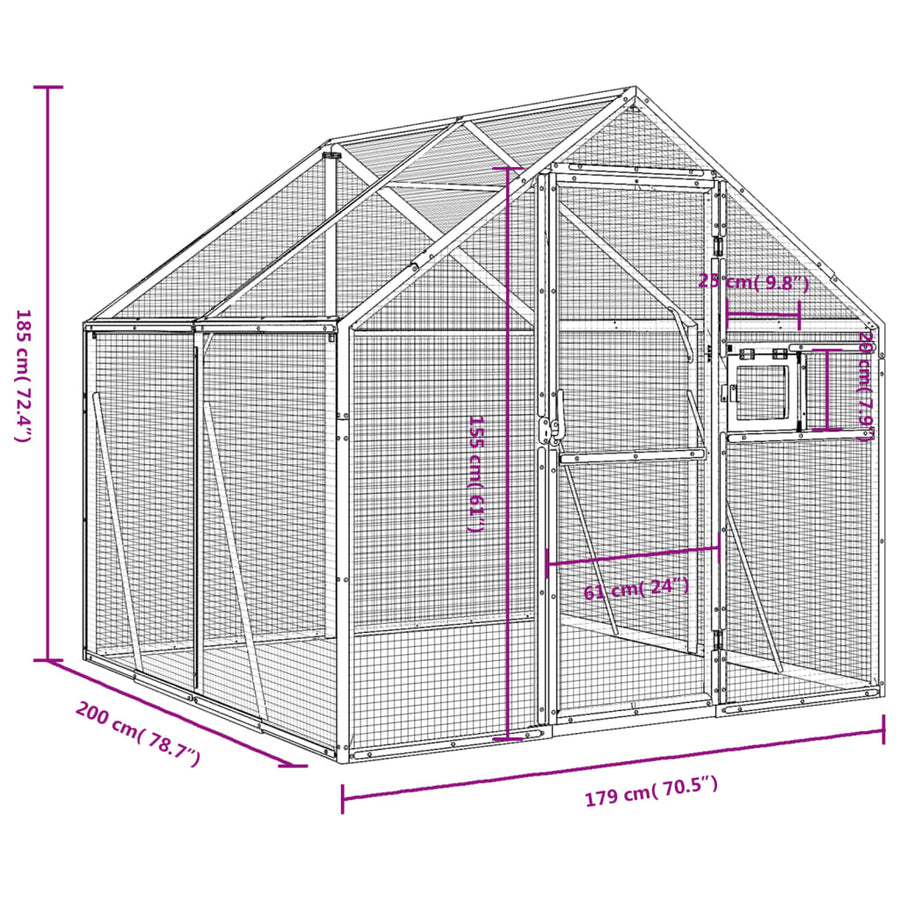 Volière 1,79x2x1,85 m aluminium zilverkleurig 1.79 x 2 x 1.85 m Zilver