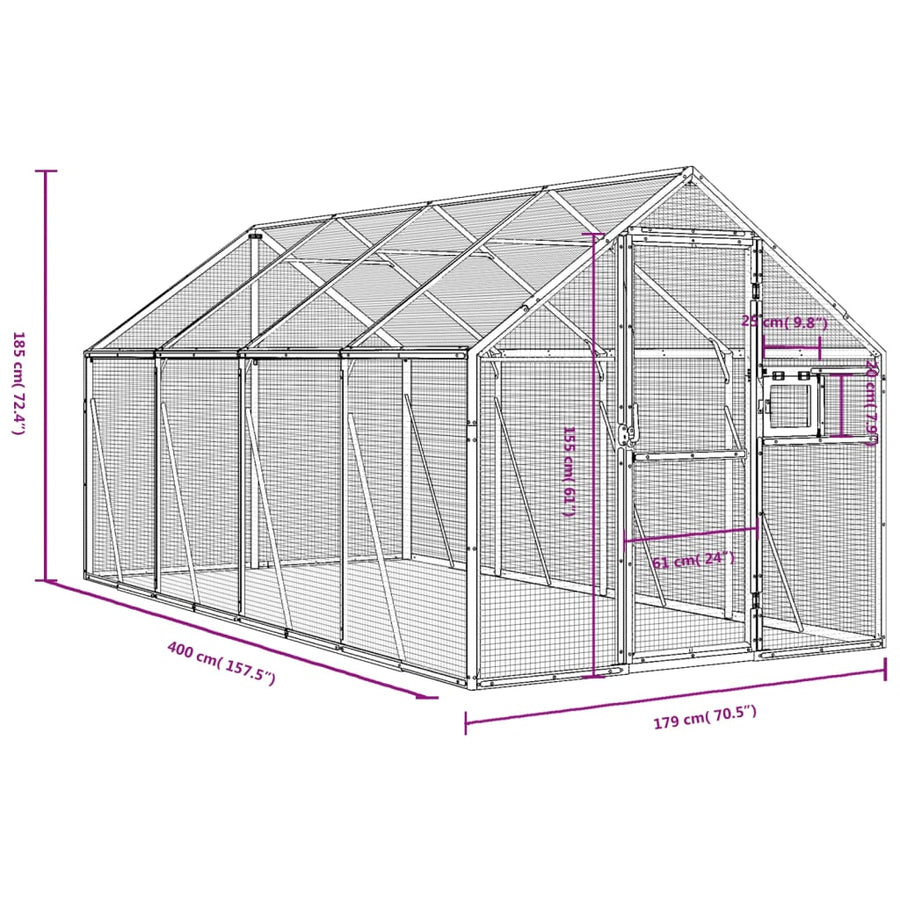 Volière 1,79x4x1,85 m aluminium antracietkleurig 1.79 x 4 x 1.85 m Antraciet