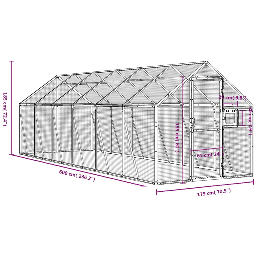 Volière 1,79x6x1,85 m aluminium antracietkleurig 1.79 x 6 x 1.85 m Antraciet