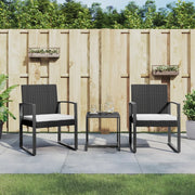 Tuinset 3-delig polypropeen rattan zwart met kussens