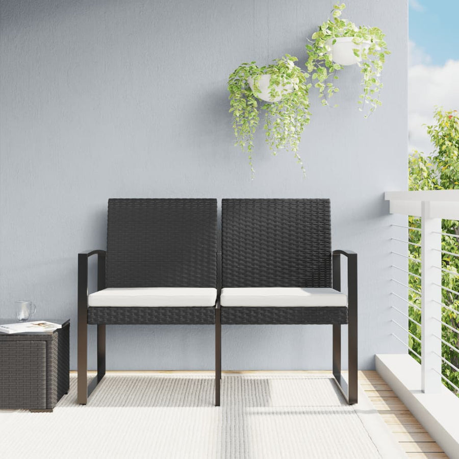 Tuinbank 2-Zits Met Kussens Polypropeen Rattan Zwart