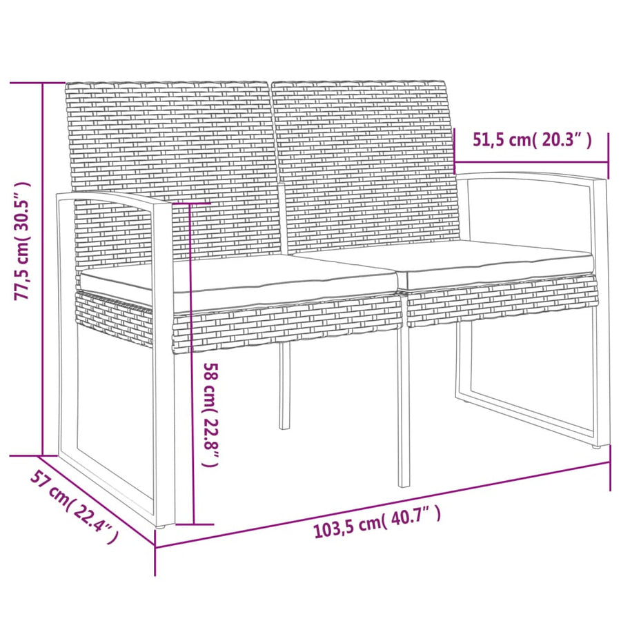 Tuinbank 2-Zits Met Kussens Polypropeen Rattan Bruin