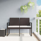 2-seater garden bench with cushions polypropylene rattan brown