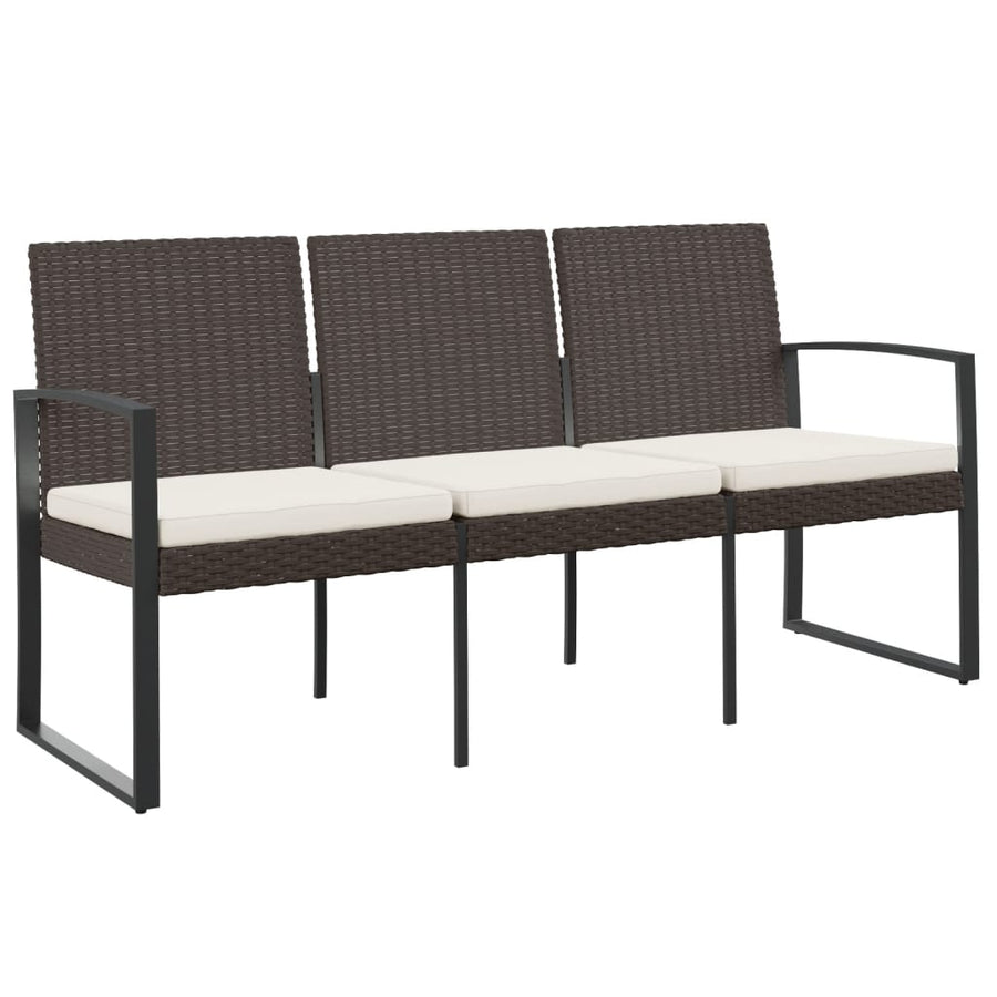 Tuinbank 3-Zits Met Kussens Polypropeen Rattan Bruin