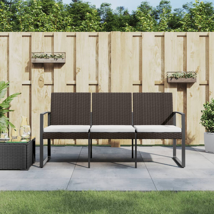 Tuinbank 3-Zits Met Kussens Polypropeen Rattan Bruin