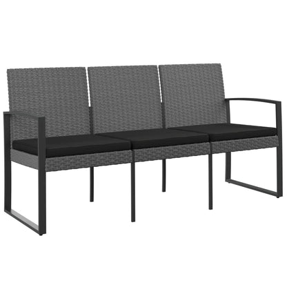 Tuinbank 3-zits met kussens polypropeen rattan donkergrijs