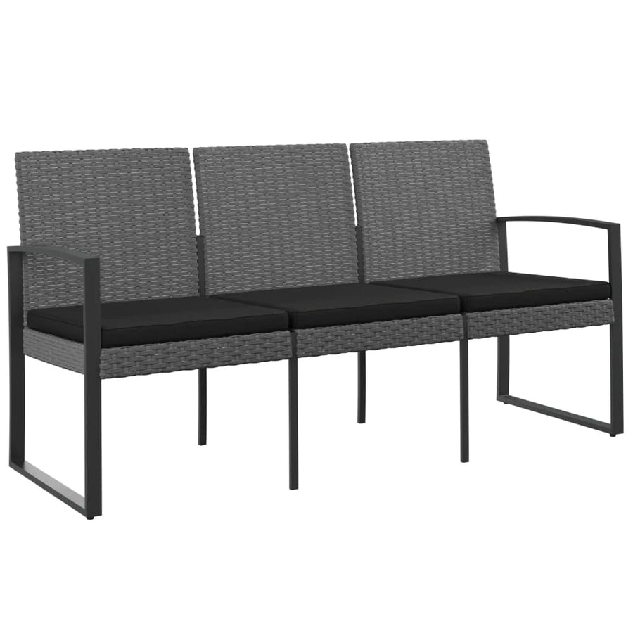 Tuinbank 3-zits met kussens polypropeen rattan donkergrijs