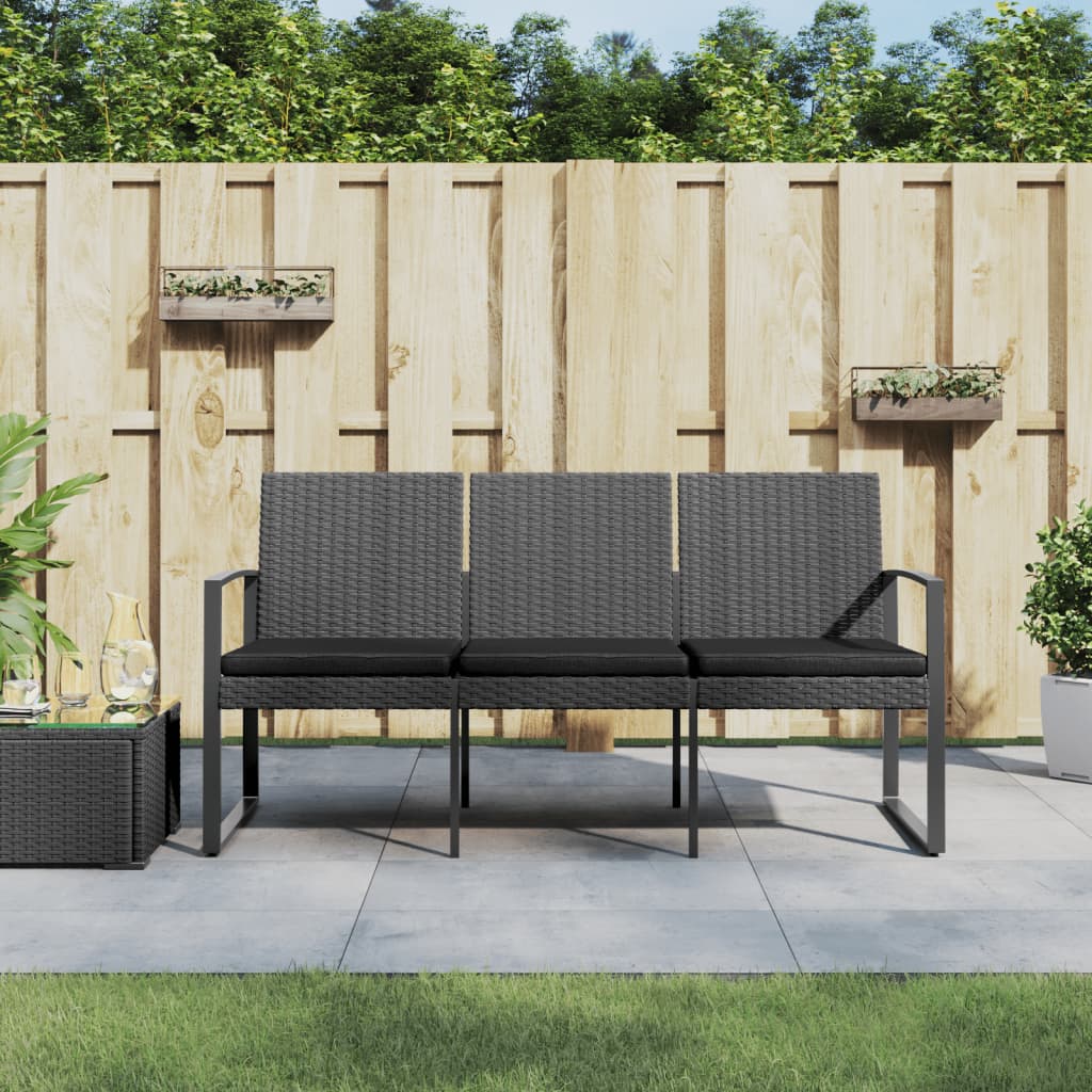 Tuinbank 3-zits met kussens polypropeen rattan donkergrijs