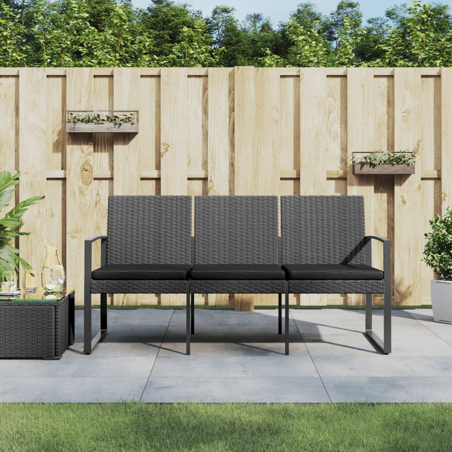 Tuinbank 3-zits met kussens polypropeen rattan donkergrijs