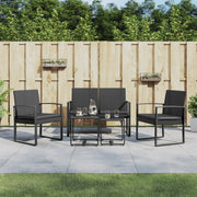 Tuinset 5-delig polypropeen rattan zwart met kussens