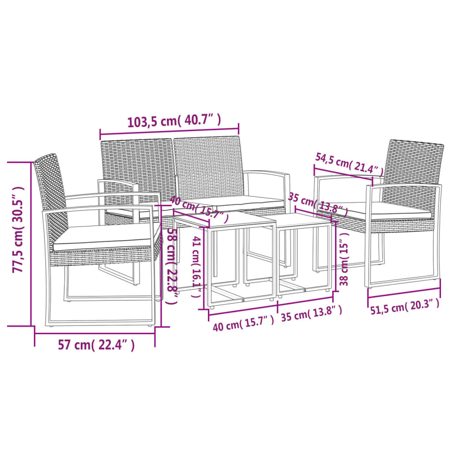 -Delige Tuinset Met Kussens Polypropeen Rattan Bruin
