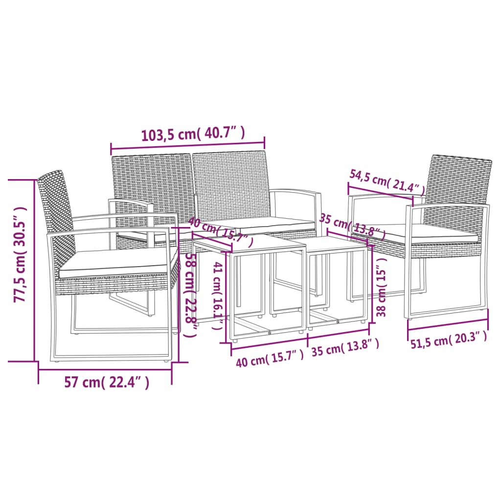 Tuinset Met Kussens Polypropeen Rattan Donkergrijs